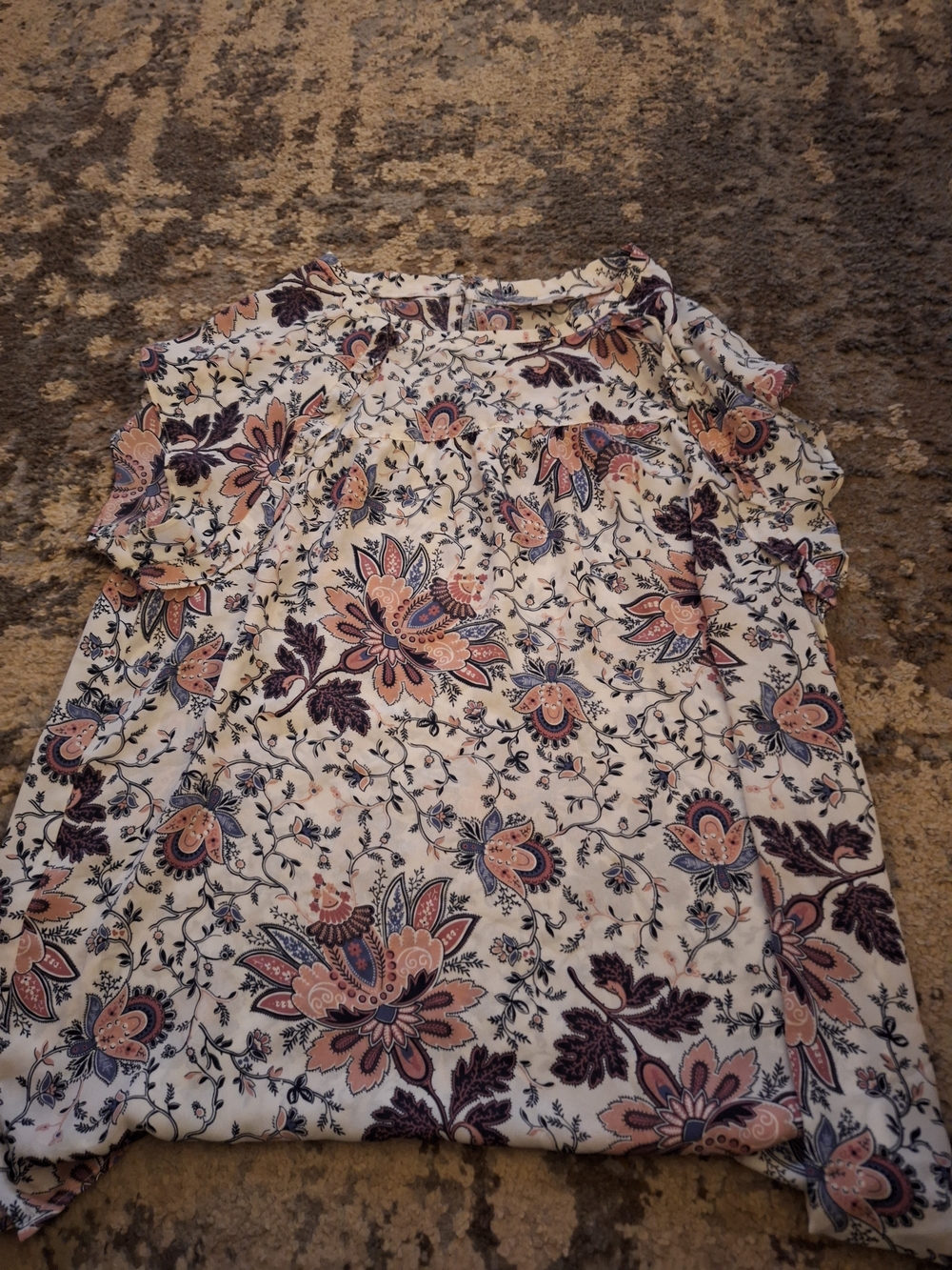 LOFT Cream Blouse with Pink and Navy Floral Print